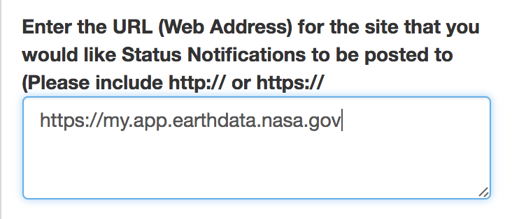 Enter the URL (Web Address) for the site that you would like Status Notifications to be posted to