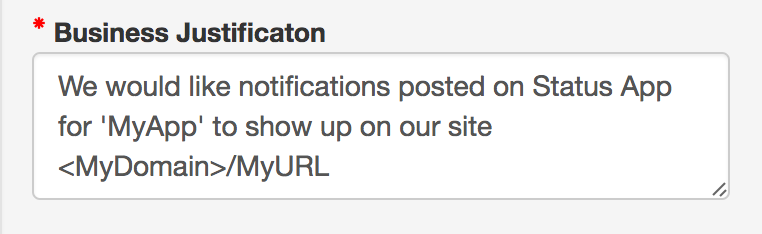 We would like notifications posted on Status App for 'MyApp' to show up on our site <MyDomain>/MyURL